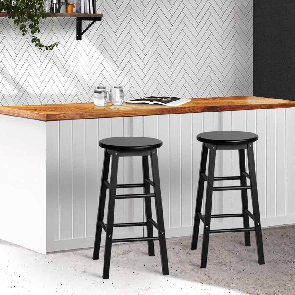Esme Bar Stools Round Wooden Black x2