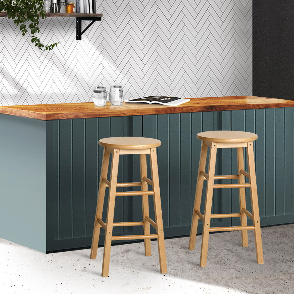 Esme Bar Stools Round Wooden Natural x2