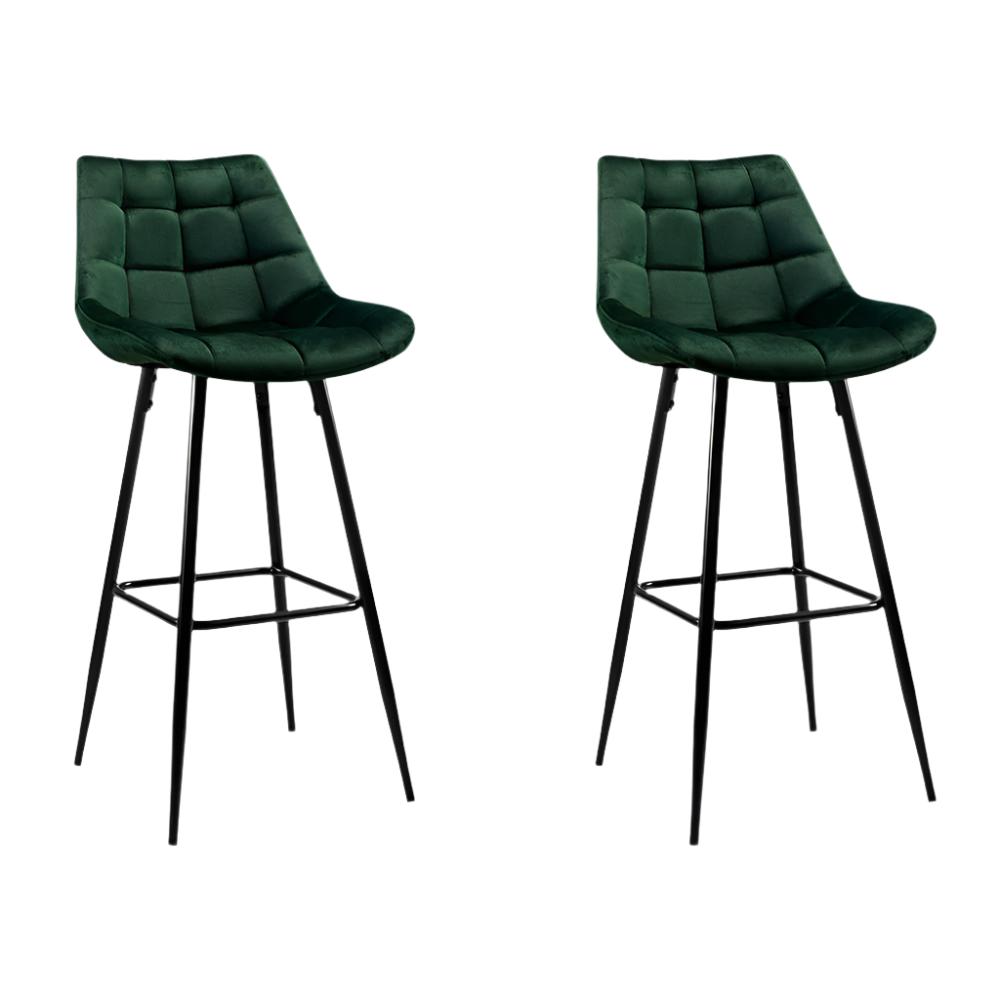 Audrey Bar Stools Velvet Chairs Green x2