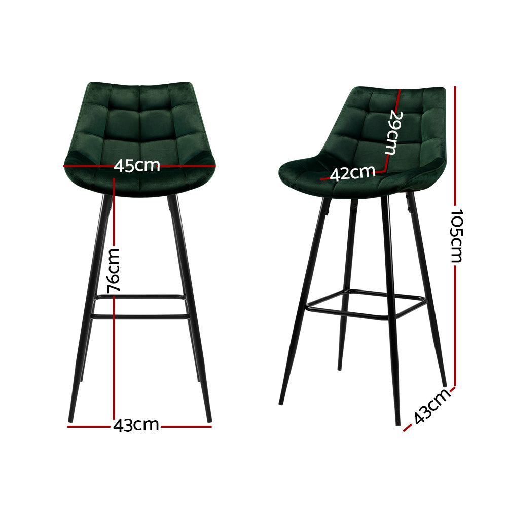 Audrey Bar Stools Velvet Chairs Green x2