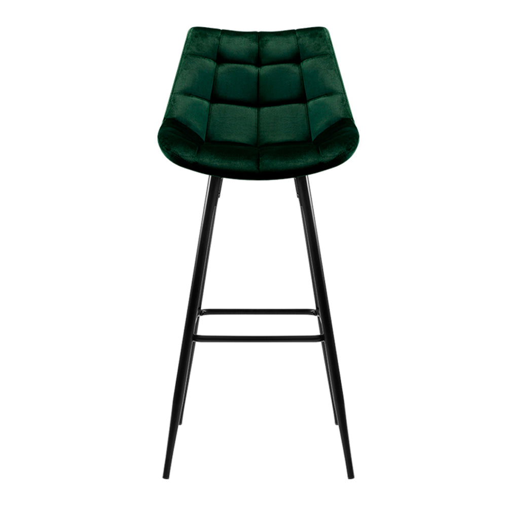 Audrey Bar Stools Velvet Chairs Green x2
