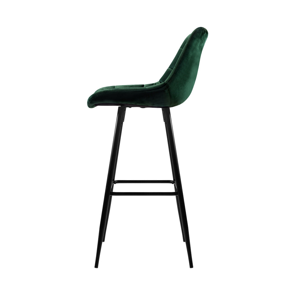 Audrey Bar Stools Velvet Chairs Green x2