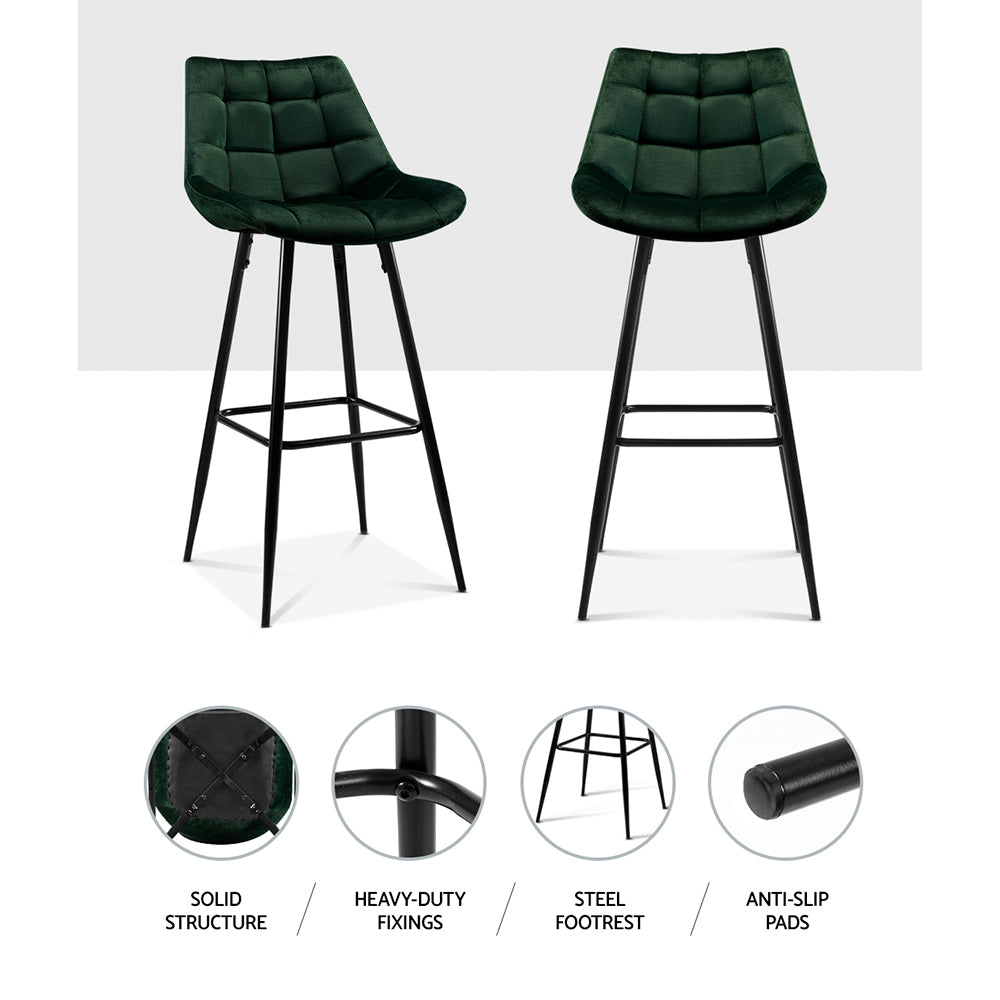 Audrey Bar Stools Velvet Chairs Green x2