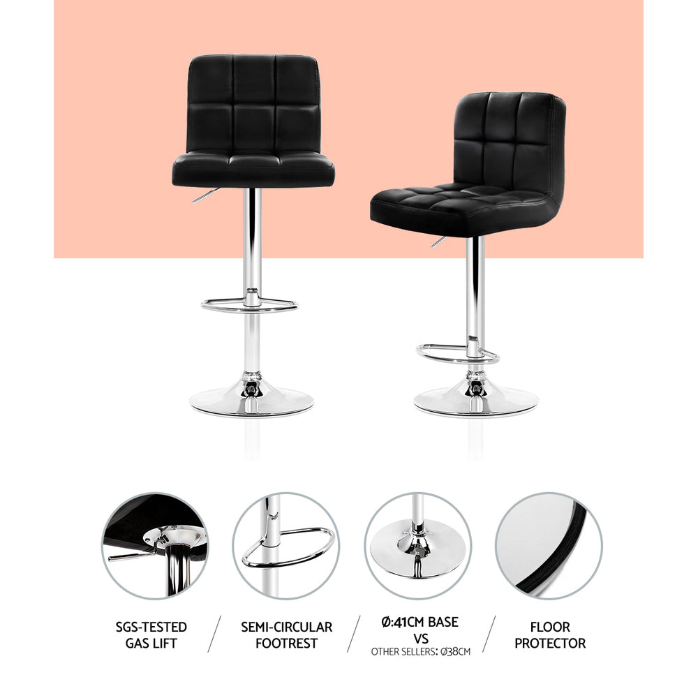 Ralph Bar Stools Leather Gas Lift Black x4