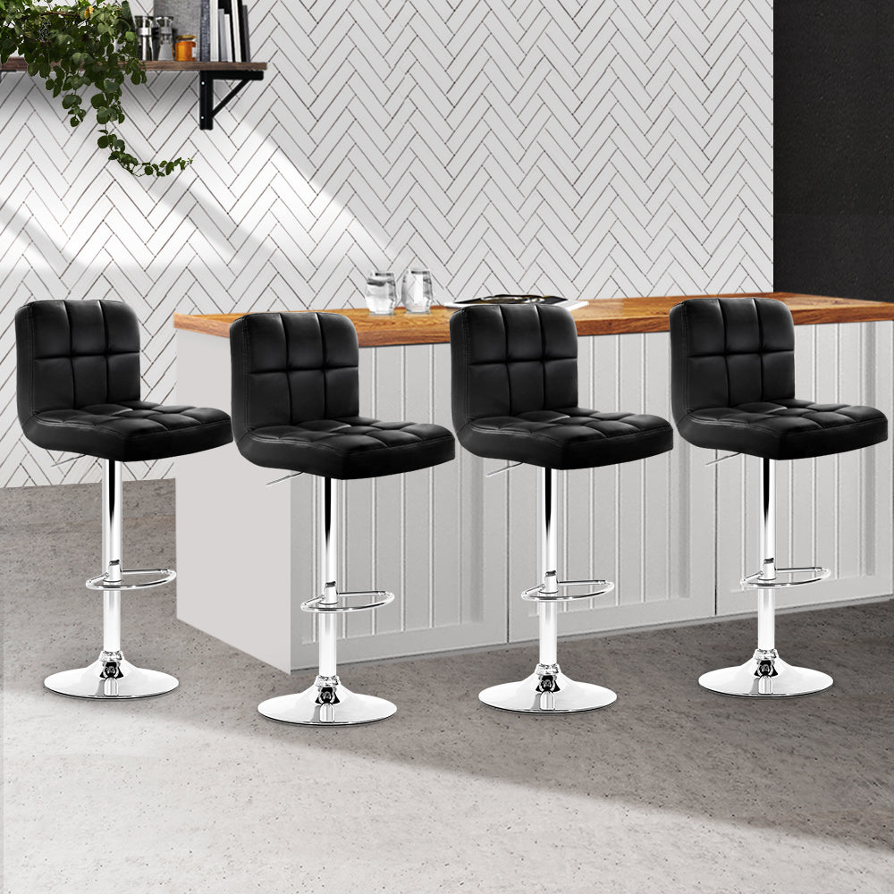 Ralph Bar Stools Leather Gas Lift Black x4