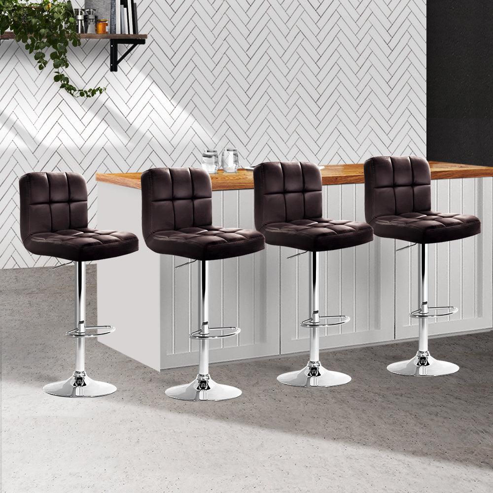 Ralph Bar Stools Leather Gas Lift Brown x4
