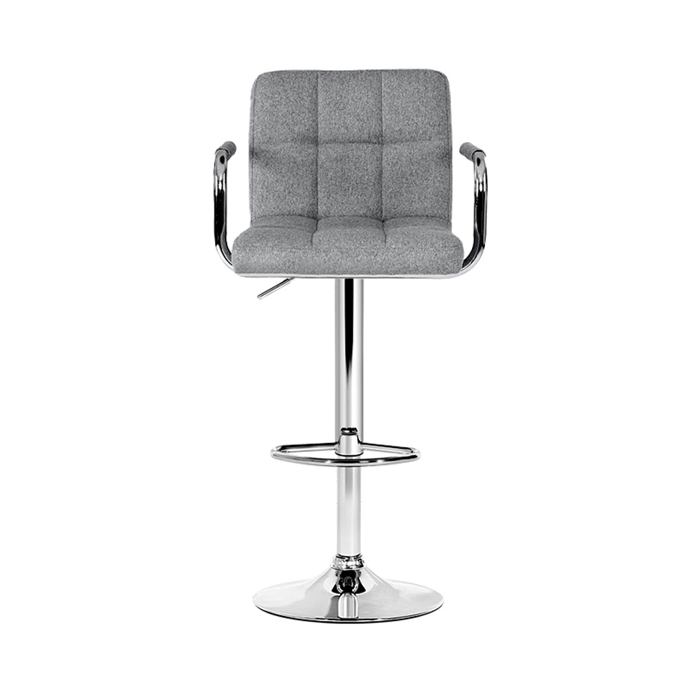 Noa Bar Stools Fabric Gas Lift with Armrest Grey x2