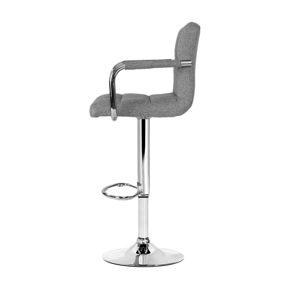 Noa Bar Stools Fabric Gas Lift with Armrest Grey x2