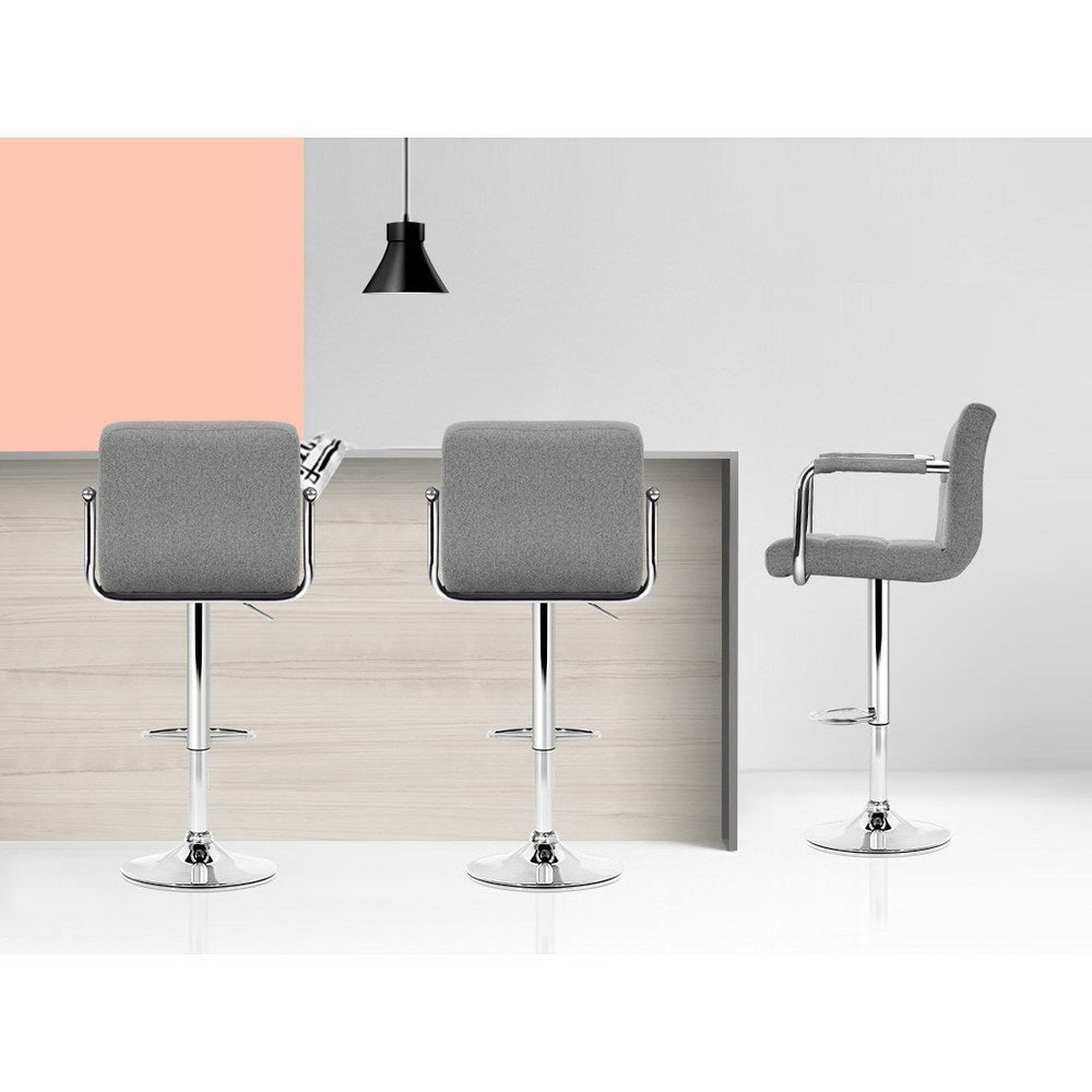 Noa Bar Stools Fabric Gas Lift with Armrest Grey x2