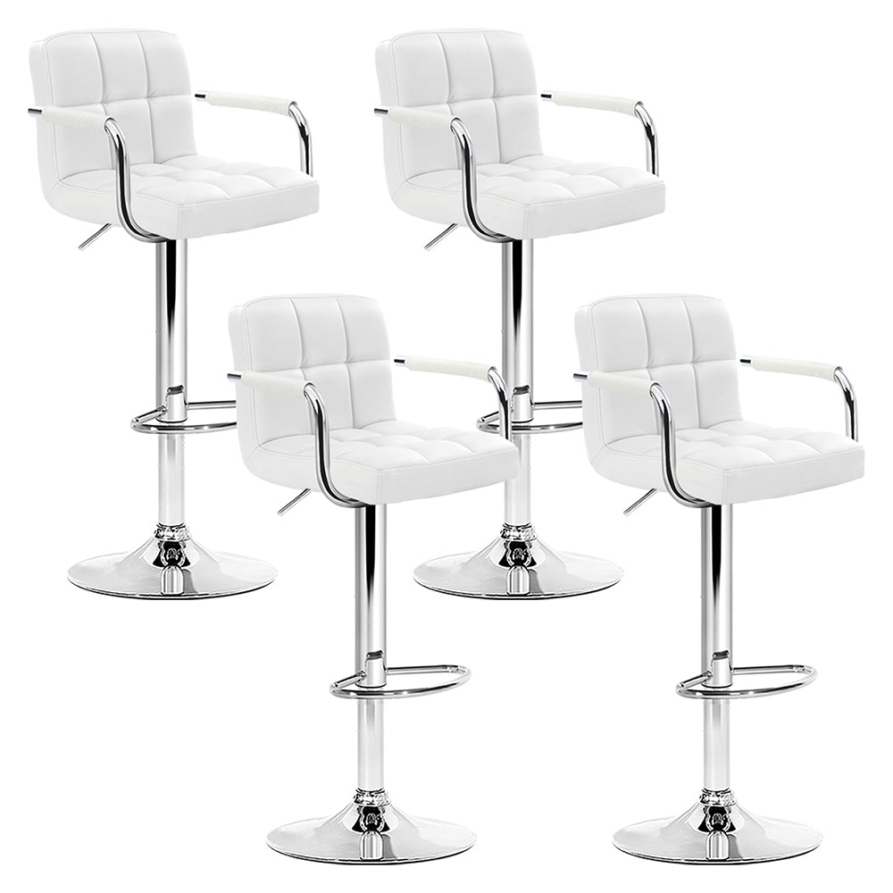 Noa Bar Stools Leather Gas Lift with Armrest White x4