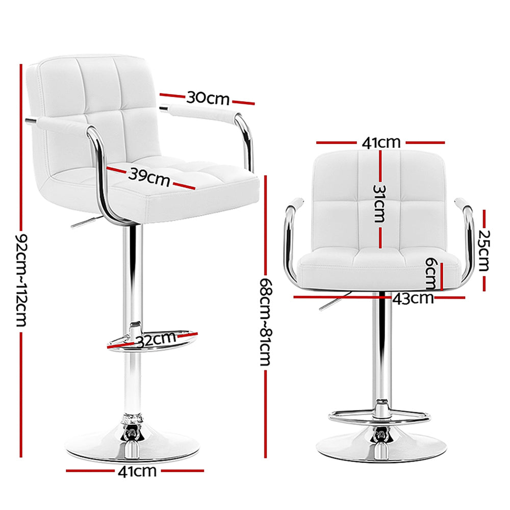 Noa Bar Stools Leather Gas Lift with Armrest White x4
