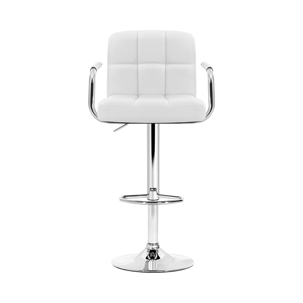 Noa Bar Stools Leather Gas Lift with Armrest White x4