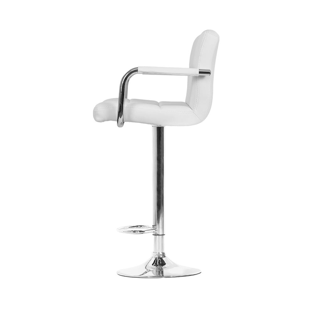 Noa Bar Stools Leather Gas Lift with Armrest White x4