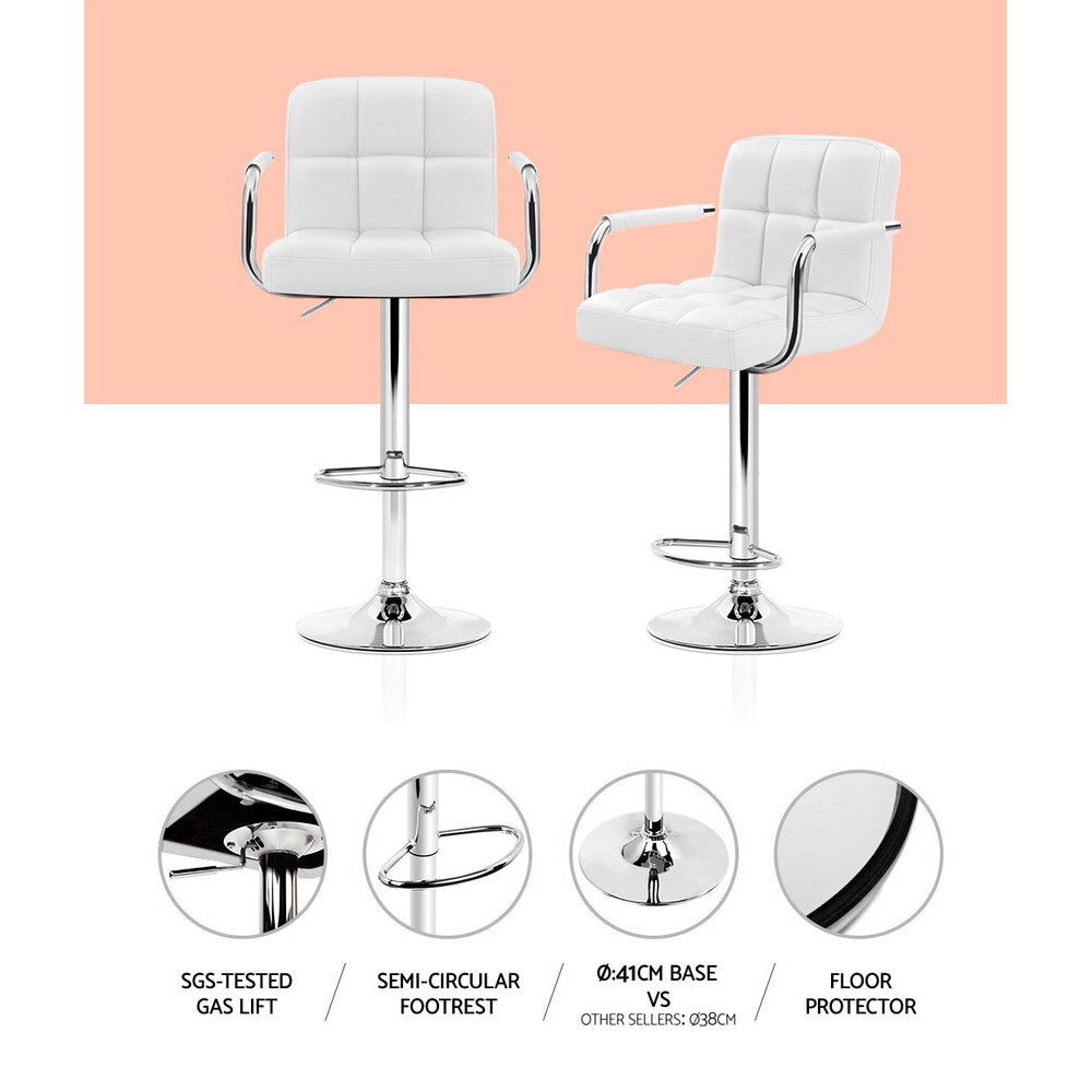 Noa Bar Stools Leather Gas Lift with Armrest White x4