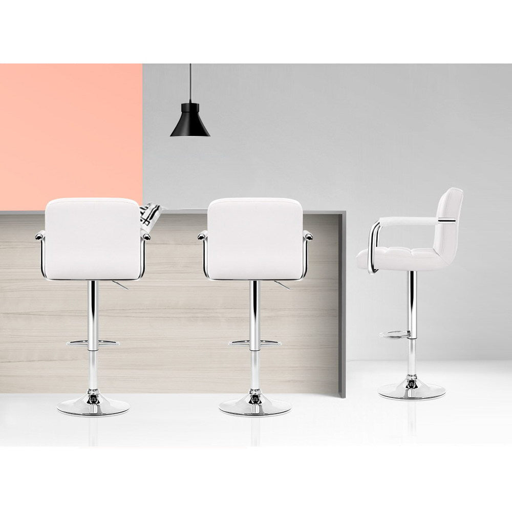 Noa Bar Stools Leather Gas Lift with Armrest White x4