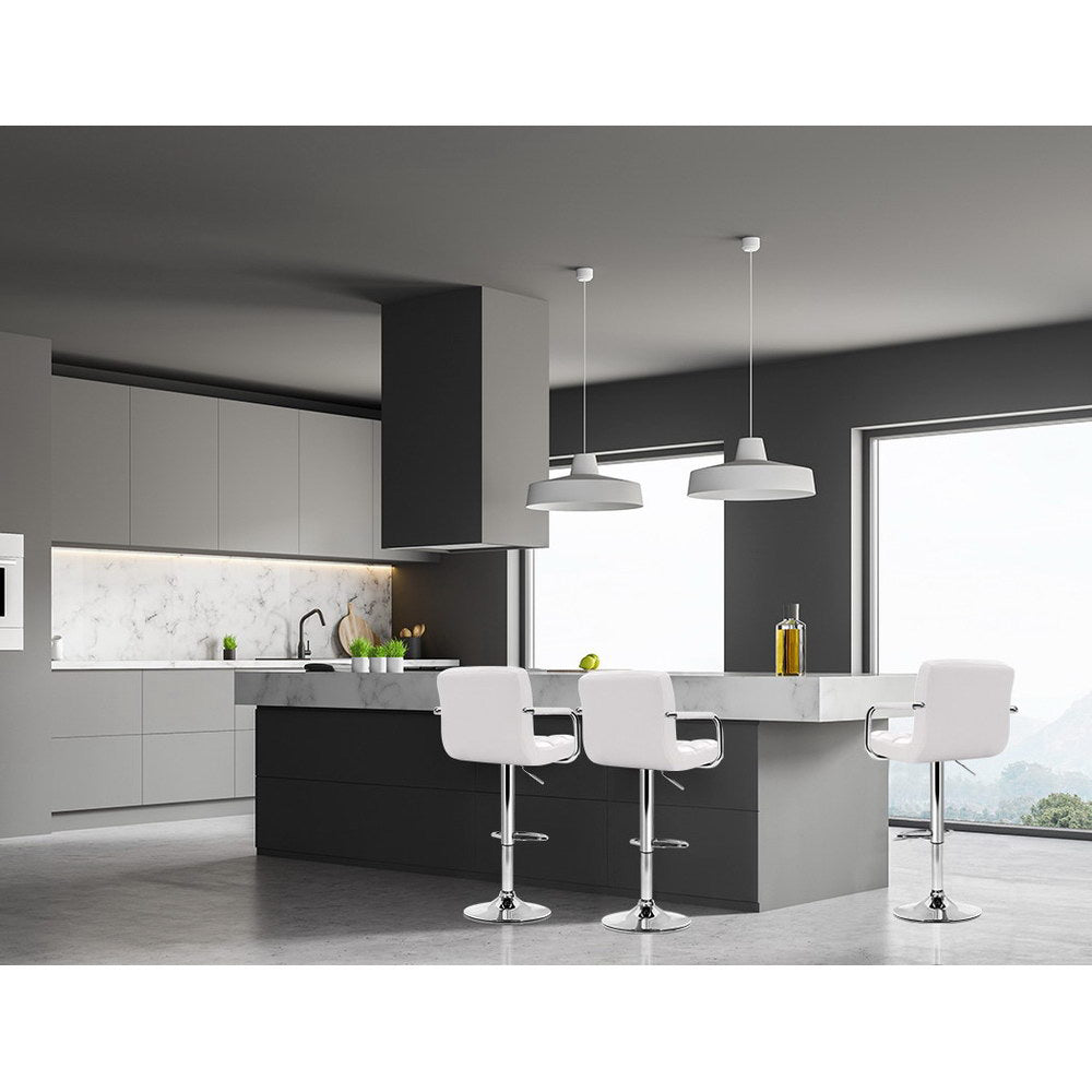 Noa Bar Stools Leather Gas Lift with Armrest White x4