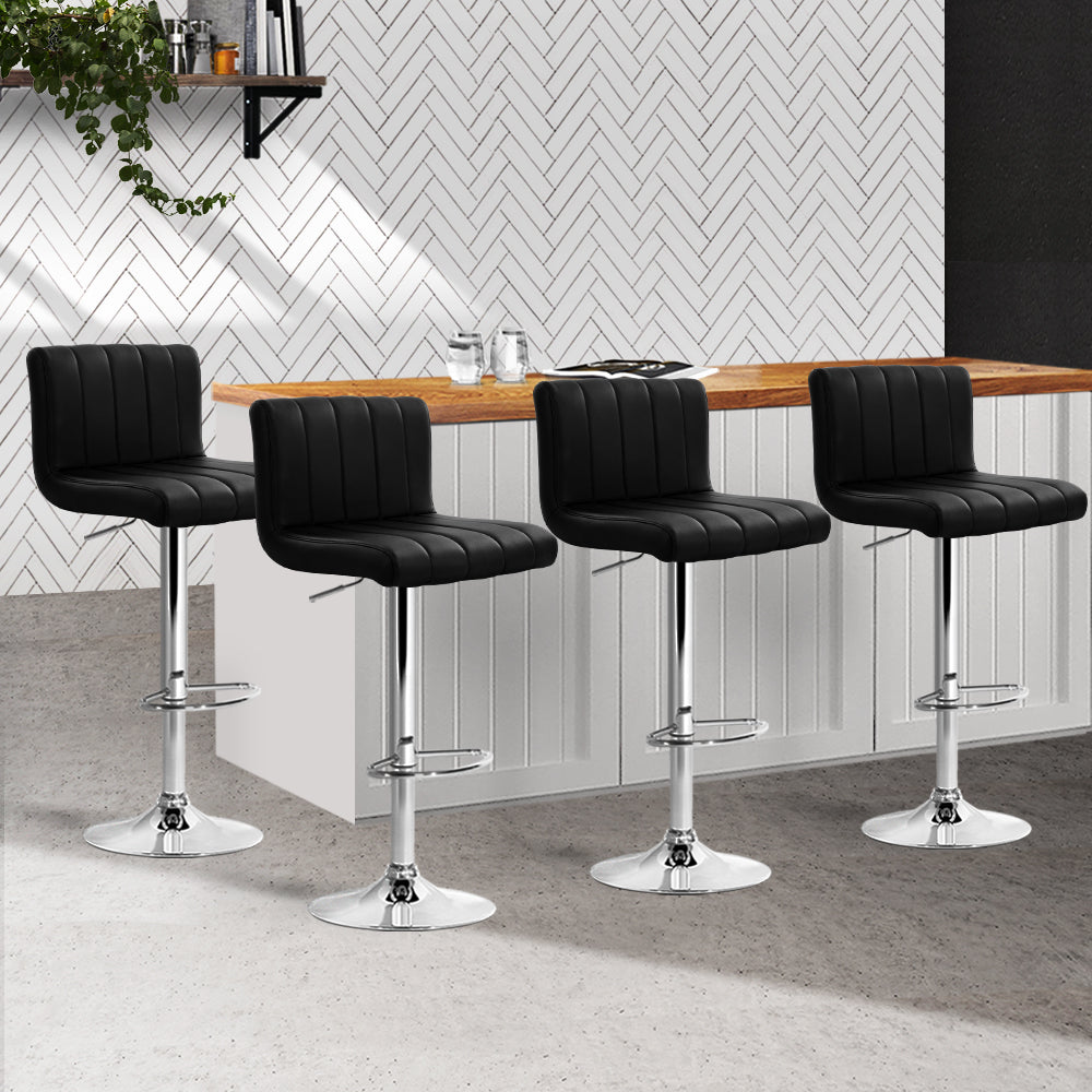 Como Bar Stools Gas Lift Leather Black x4