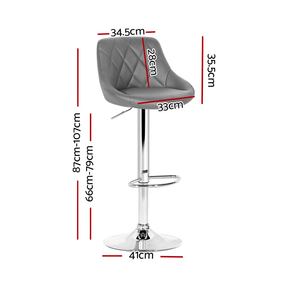 Elan Bar Stools Leather Padded Gas Lift Grey x2
