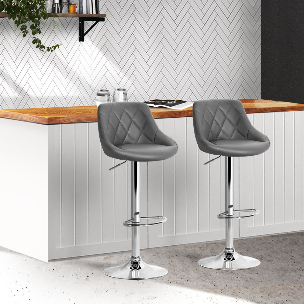 Elan Bar Stools Leather Padded Gas Lift Grey x2