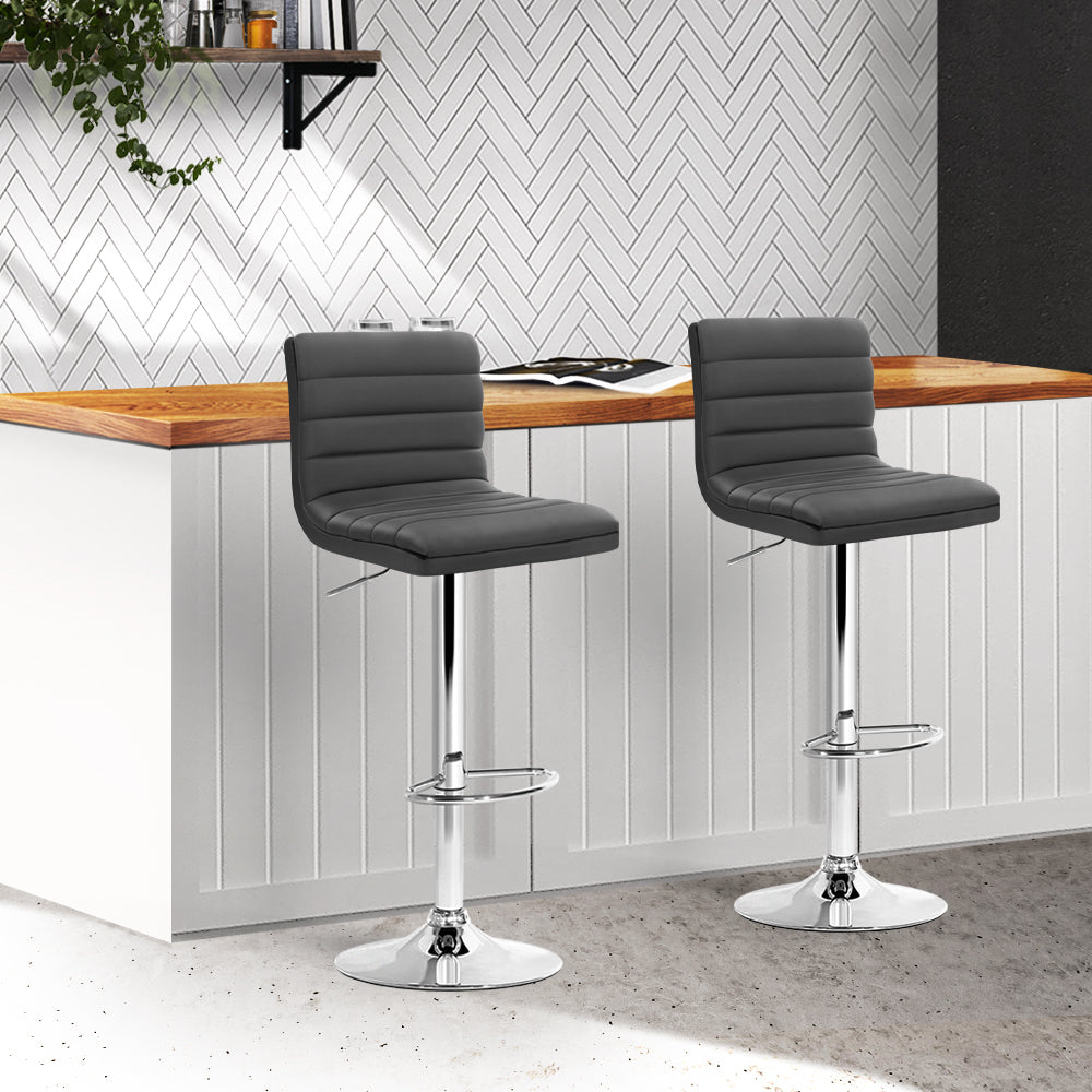 Arne Bar Stools Padded Leather Grey x2