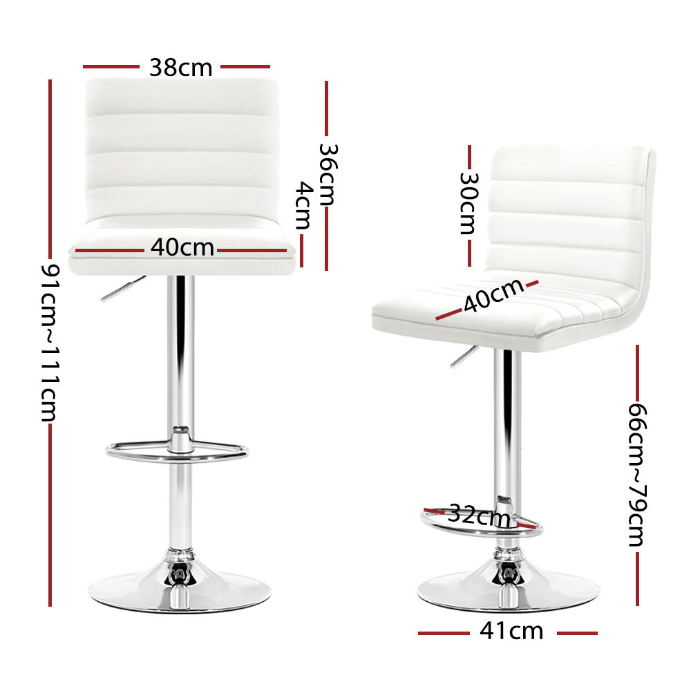 Arne Bar Stools Padded Leather Gas Lift White x4