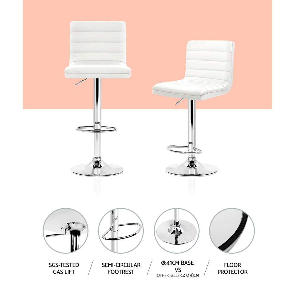 Arne Bar Stools Padded Leather Gas Lift White x4
