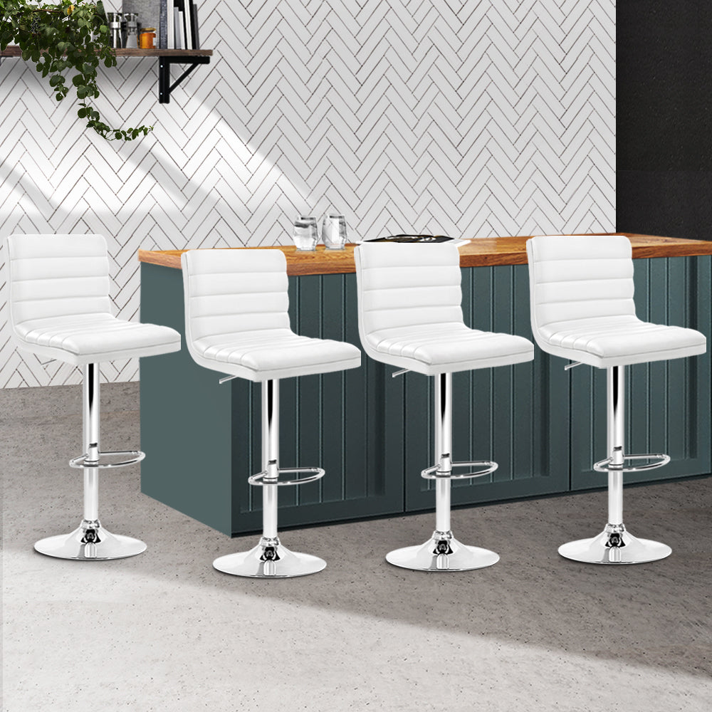 Arne Bar Stools Padded Leather Gas Lift White x4