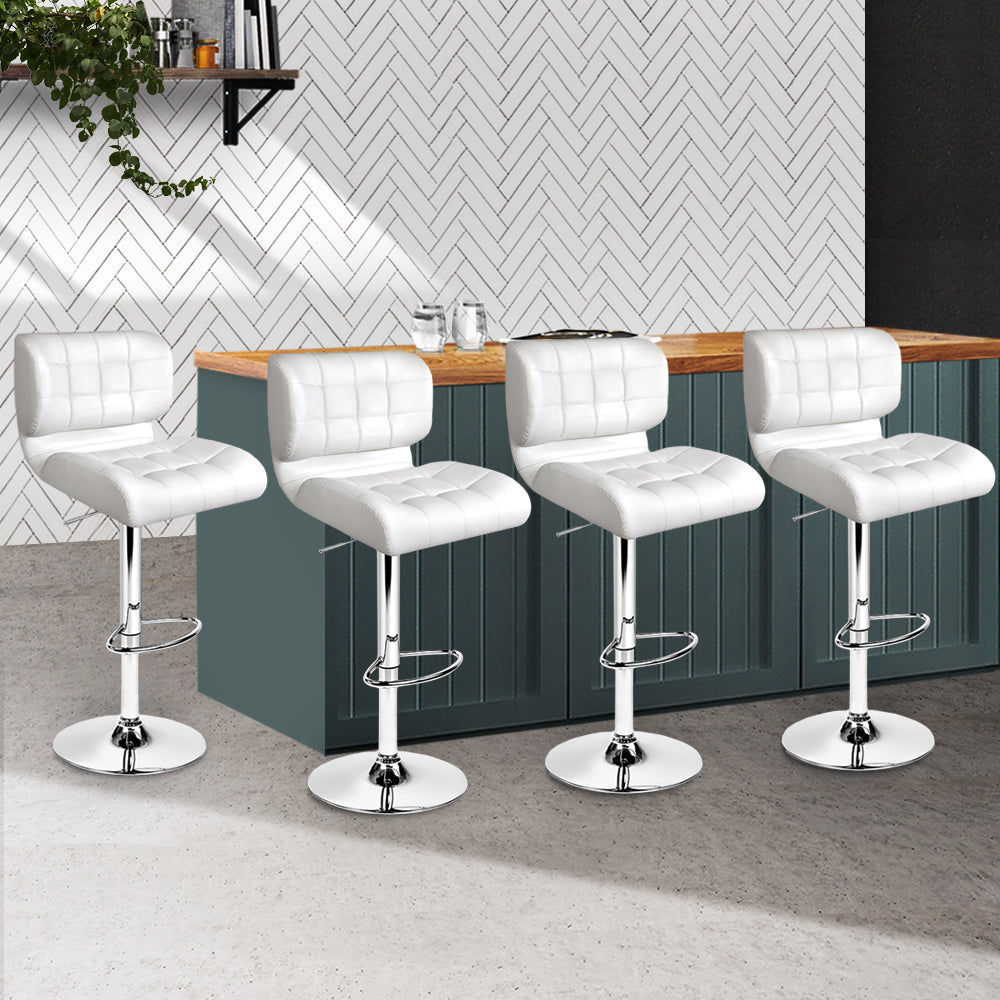 Promos Bar Stools Gas Lift Leather White x4
