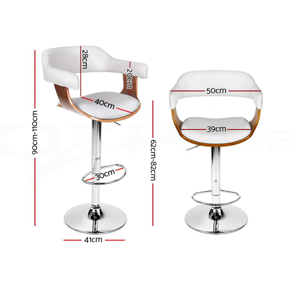 Selina Bar Stool Gas Lift Leather with Armrest White
