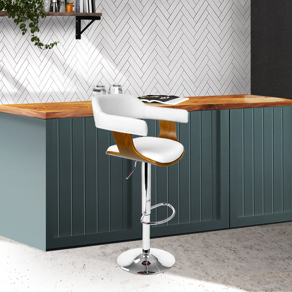 Selina Bar Stool Gas Lift Leather with Armrest White