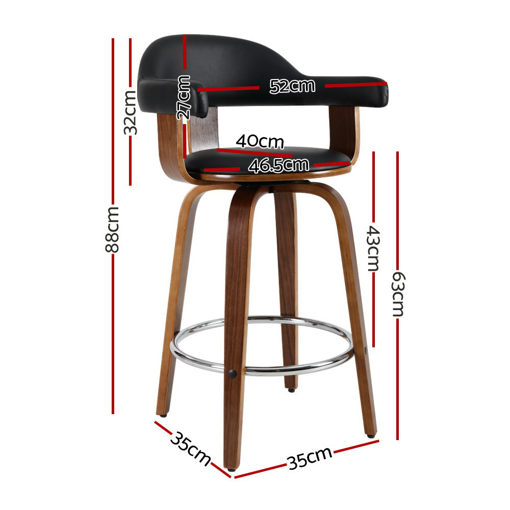 Priscus Bar Stools Leather with Wooden Legs x2