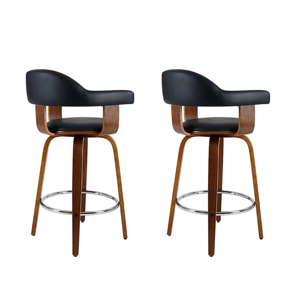 Priscus Bar Stools Leather with Wooden Legs x2