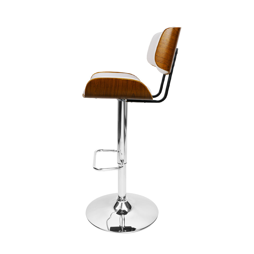 Cherry Bar Stools Gas Lift Leather White