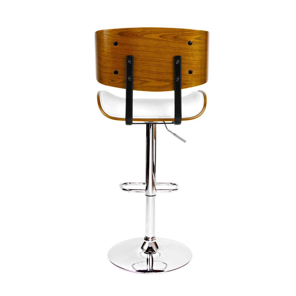 Cherry Bar Stools Gas Lift Leather White