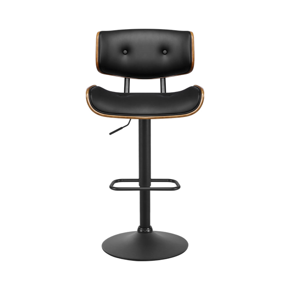 Cherry Bar Stools Gas Lift Leather Black