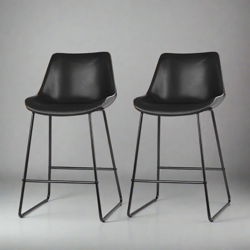 Fenella Bar Stools Leather Black x2