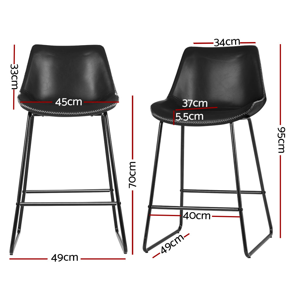 Fenella Bar Stools Leather Black x2