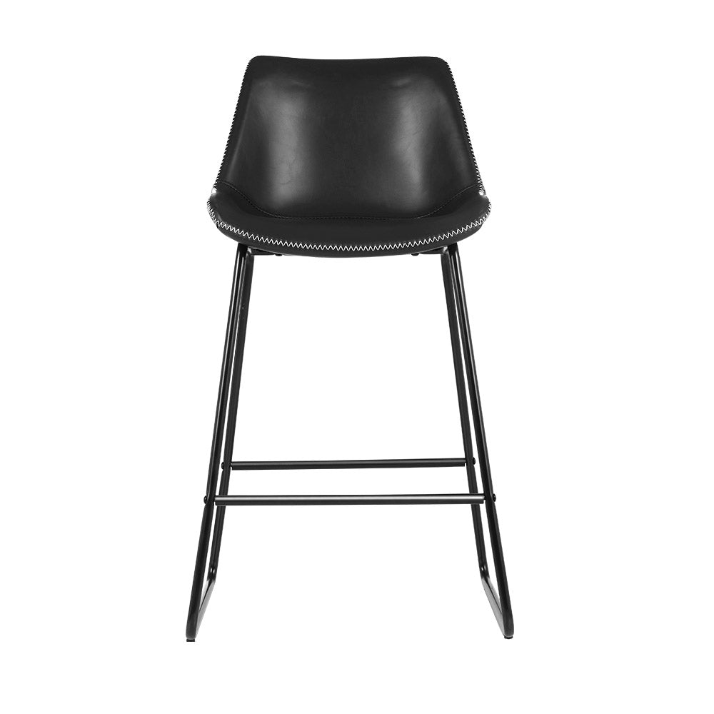 Fenella Bar Stools Leather Black x2