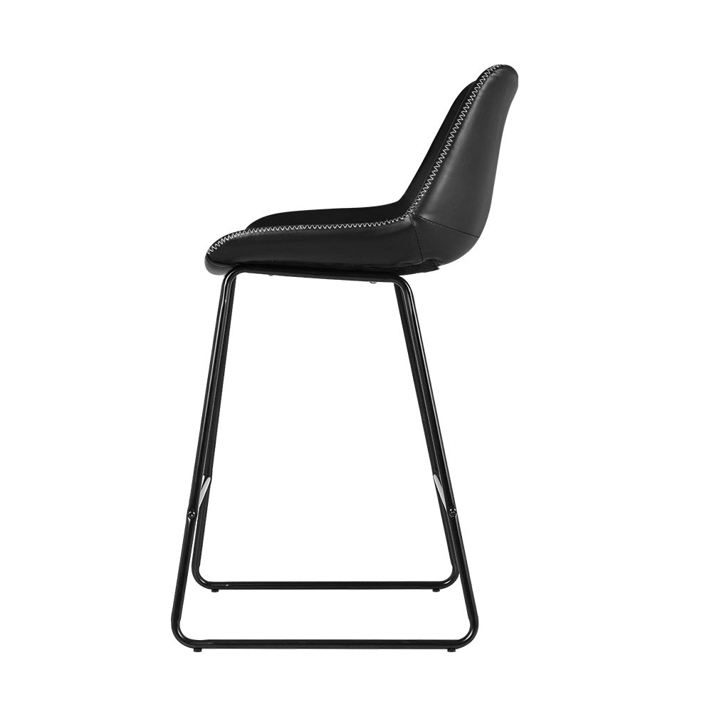Fenella Bar Stools Leather Black x2