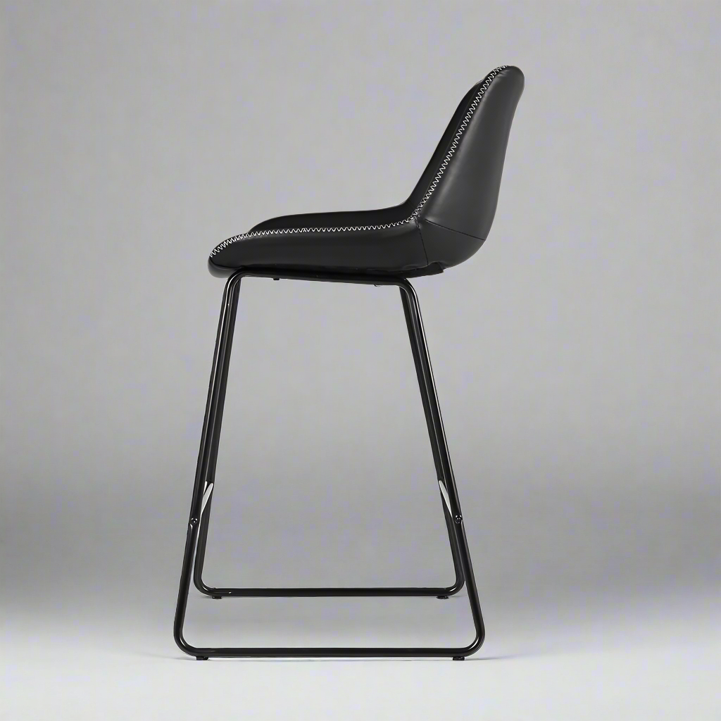 Fenella Bar Stools Leather Black x2