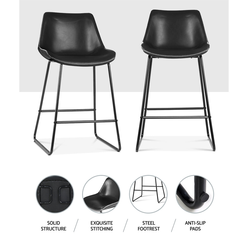 Fenella Bar Stools Leather Black x2