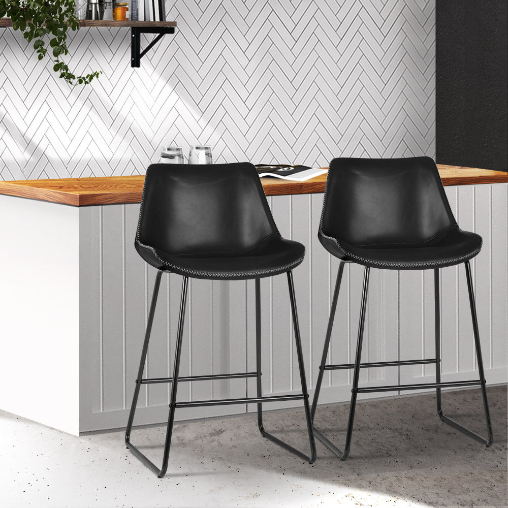 Fenella Bar Stools Leather Black x2