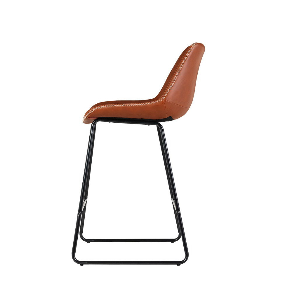 Fenella Bar Stools Leather Brown x2