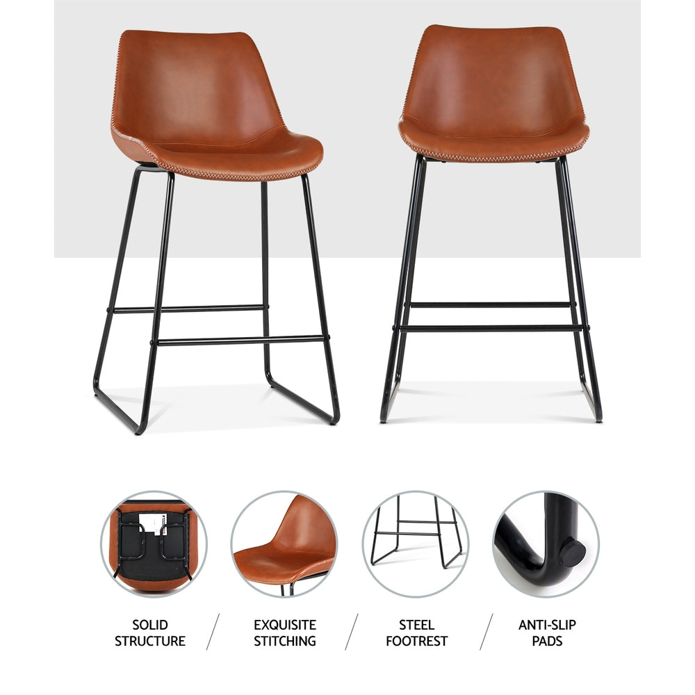 Fenella Bar Stools Leather Brown x2