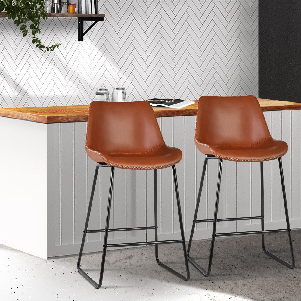 Fenella Bar Stools Leather Brown x2