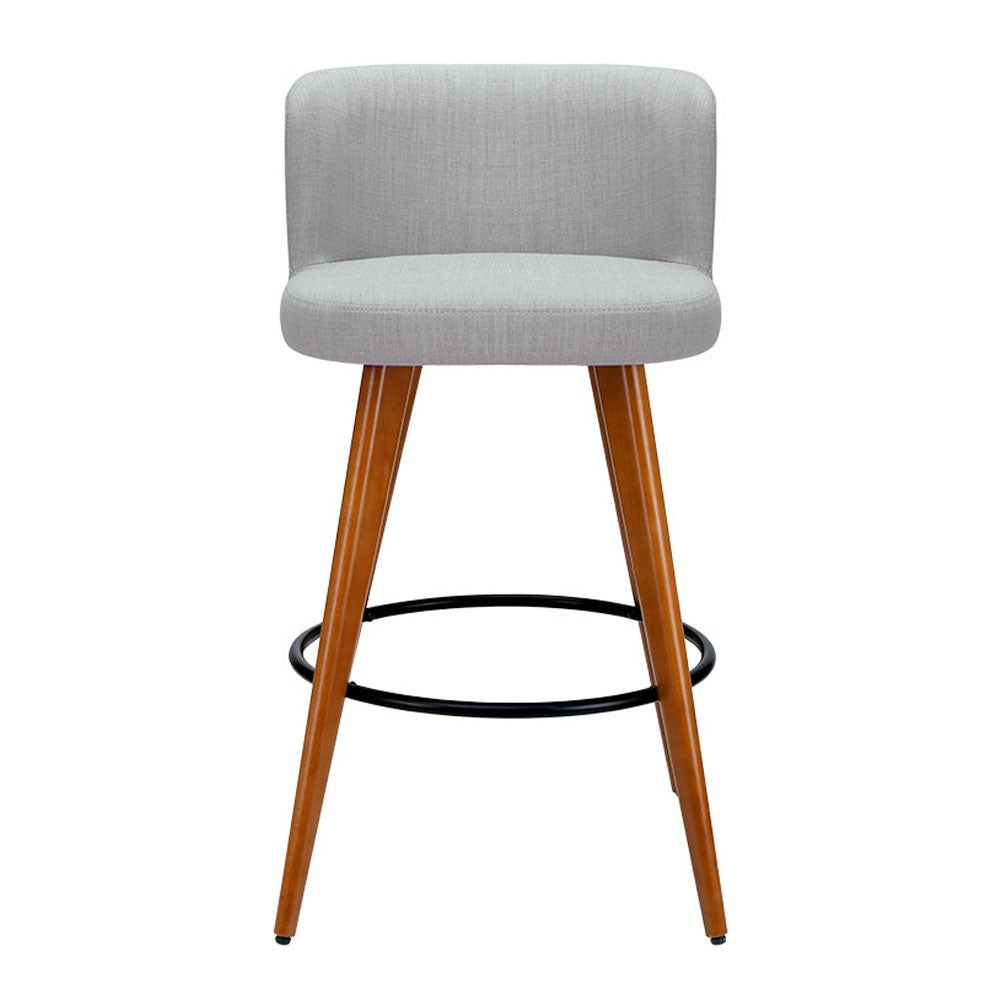 Bremer Bar Stools Linen Padded Wooden Grey x2