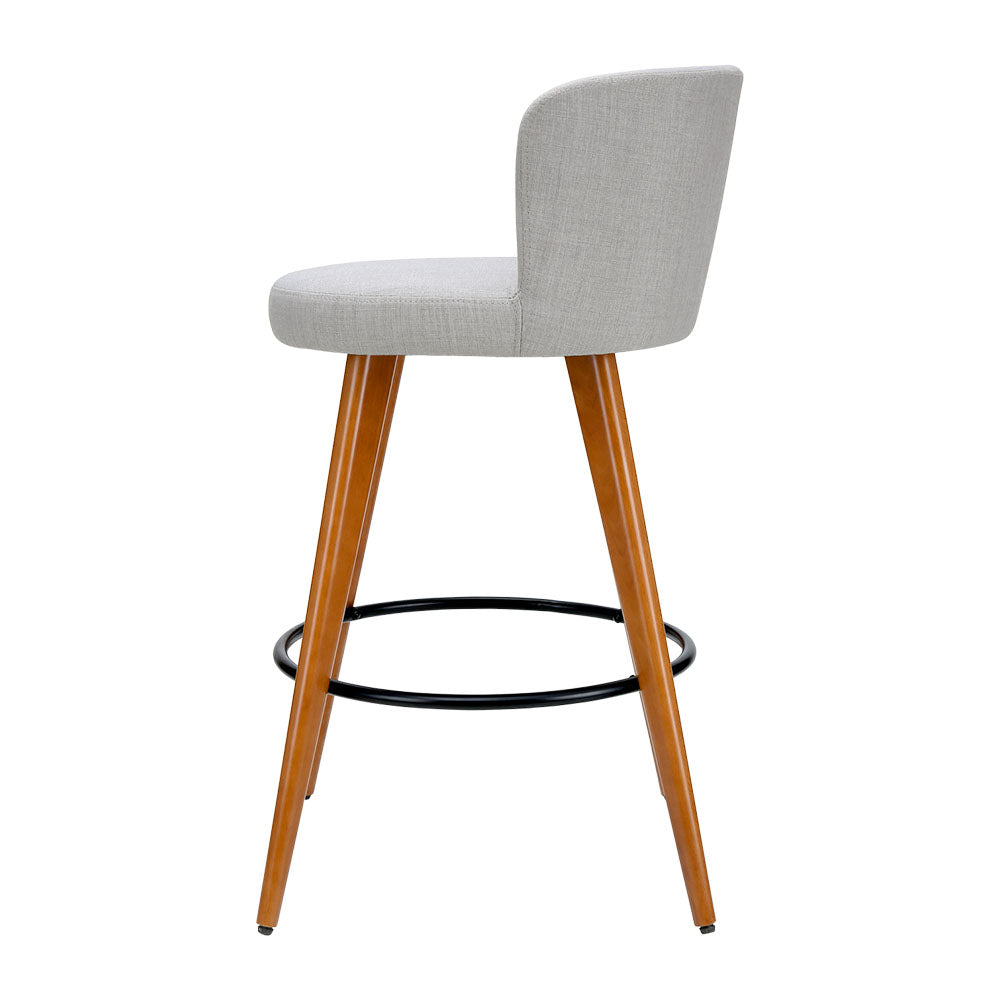 Bremer Bar Stools Linen Padded Wooden Grey x2