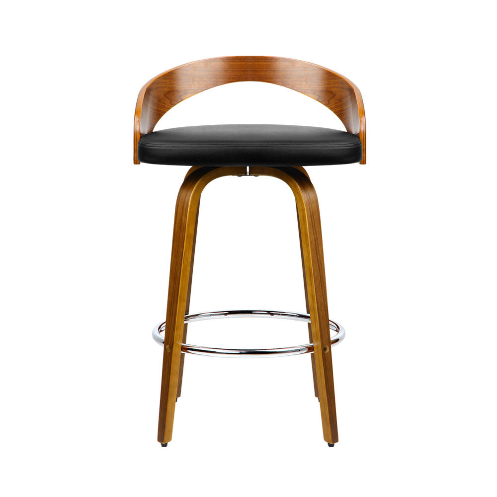 Caden Bar Stools Swivel Curving Walnut x2