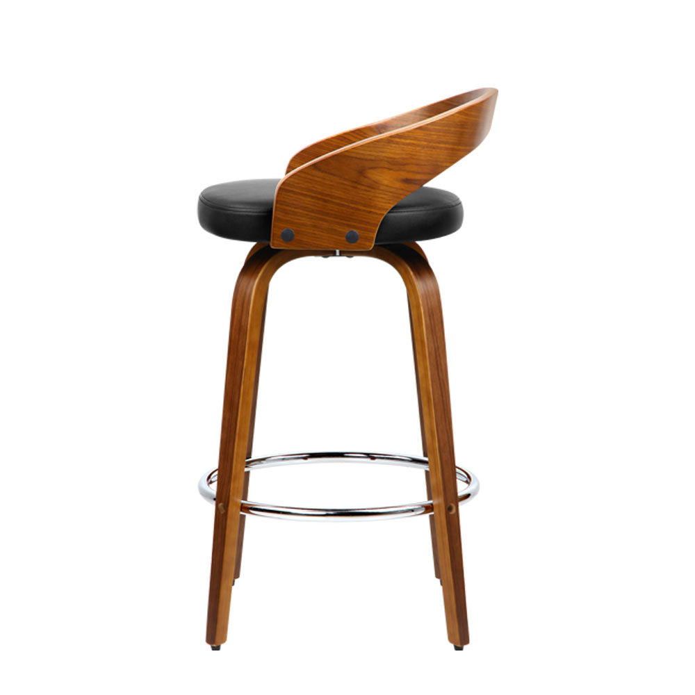 Caden Bar Stools Swivel Curving Walnut x2