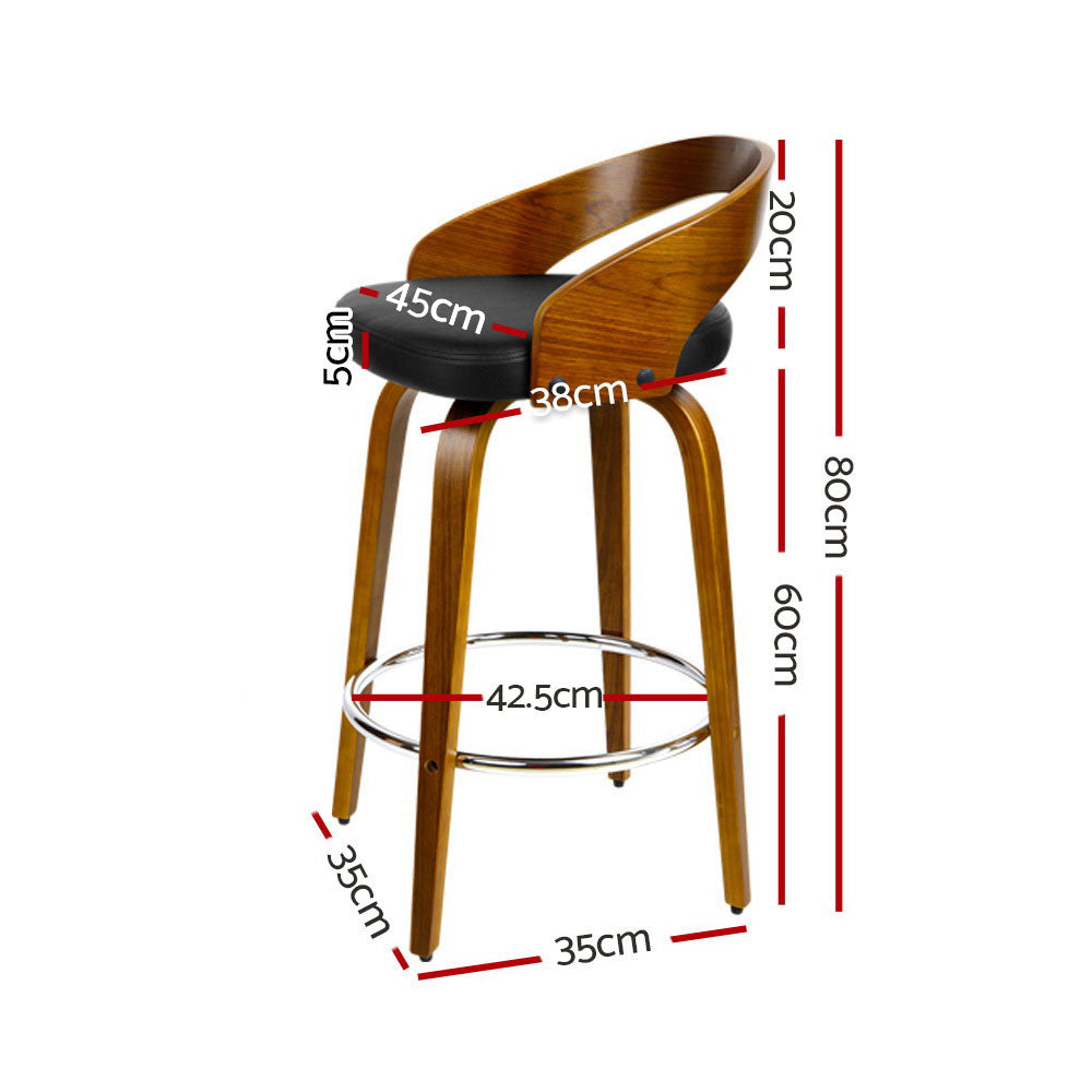 Caden Bar Stools Swivel Curving Walnut x4